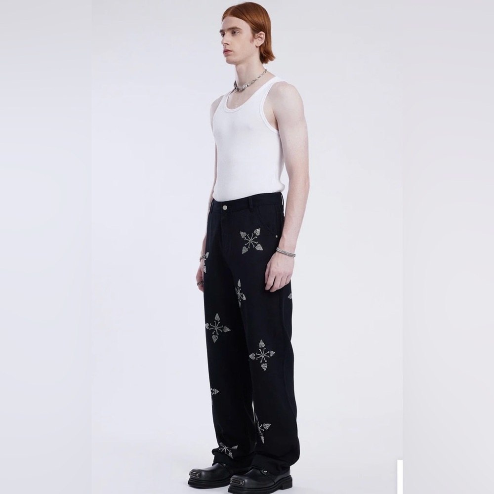 Aelfric Eden Unisex Black Rhinestone‎ Detail Straight Jeans Size 30 - Picture 2 of 11